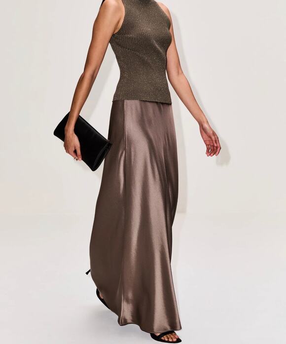LESET Dresses & Skirts - NWT LESET Barb Bias Maxi Skirt Taupe Size M Satin Acetate Made in USA